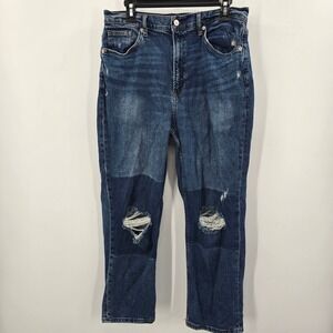 Arizona Jeans Womens 15 Highest Rise Straight Blue Denim Distressed Jeans